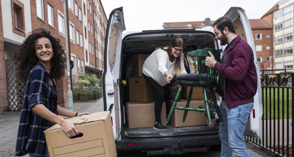 Group of friends moving house