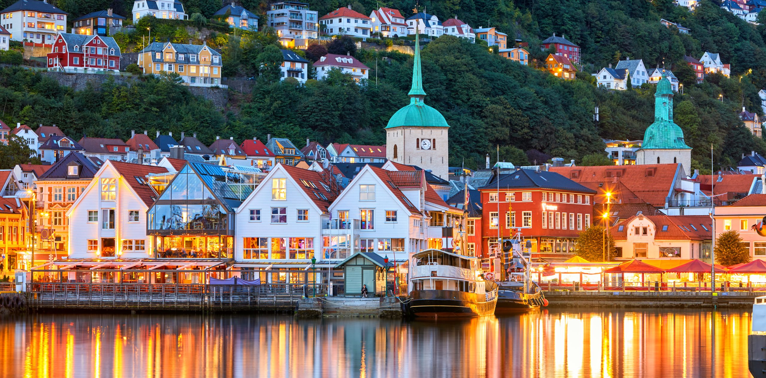 Bergen harbor at dusk, Norway